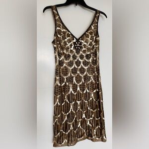 Sue Wong Black and Gold Beaded Sequins Prom Evening Wedding Dress